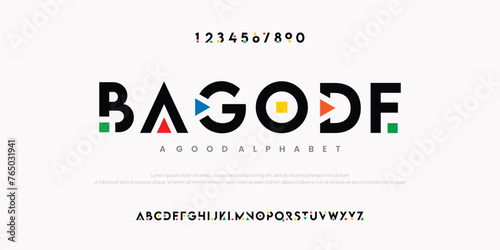 Modern abstract digital alphabet font. Minimal technology typography, Creative urban sport fashion futuristic font and with numbers. vector illustration photo