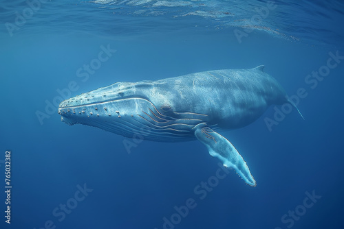 A whale is swimming in the ocean © mila103
