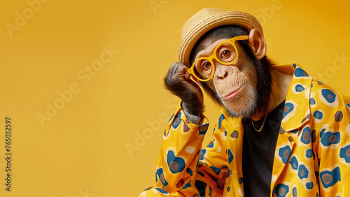 cute monkey concept of relaxation on the beach