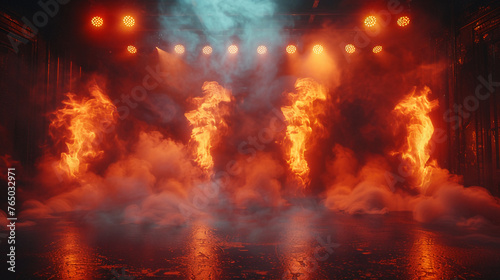 Indoor stage background, simple, clean background, smoke. AI generative