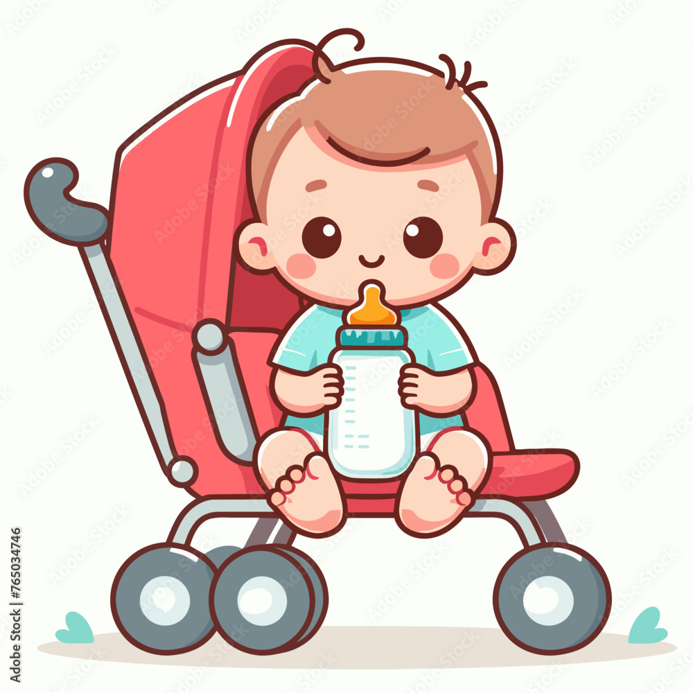 baby with bottle of milk Newborn element cartoon baby with bottle of milk Newborn element cartoon