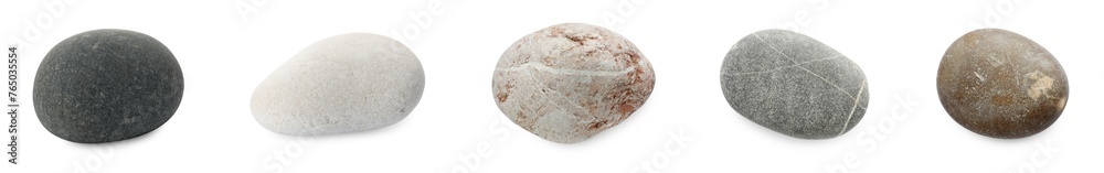 Sea pebbles. Different stones isolated on white, set Sea pebbles. Different stones isolated on white, set