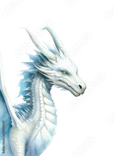 Watercolor portrait of a white dragon on white background. © Hanna