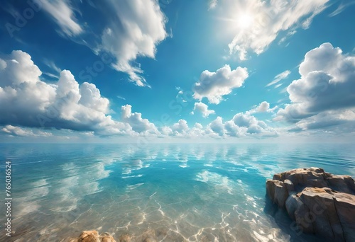 Clear sea and sky with clouds.
