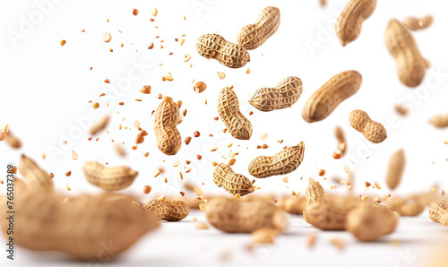 peanuts floating in the air on the white background. © Lucianastudio