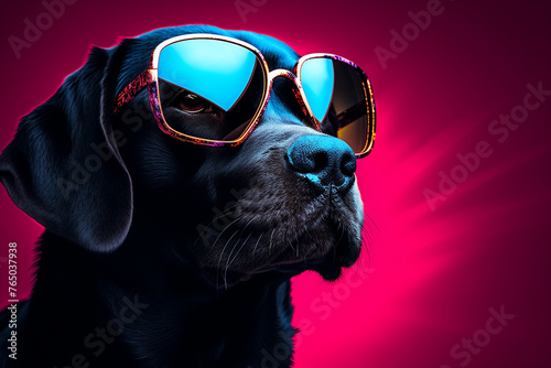 black labrador wearing white rimmed glasses сreated with Generative Ai © Andrii Yablonskyi