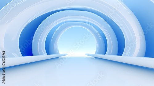 3d rendering of white and blue abstract geometric background. Scene for advertising, technology, showcase, banner, game, sport, cosmetic, business, metaverse. Sci-Fi Illustration. Product display