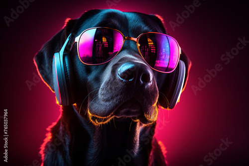 black labrador wearing white rimmed glasses сreated with Generative Ai