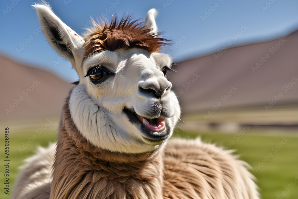 cartoon llama looks at the camera with a wide smile. Playground AI platform