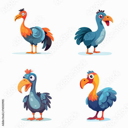 Dodo bird extinction animal cartoon set different poses