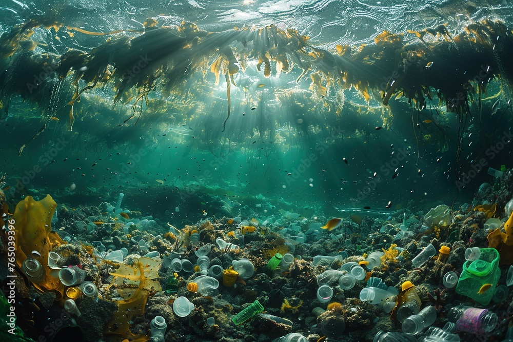 Fototapeta premium Massive Amount of Trash Floating in the Ocean