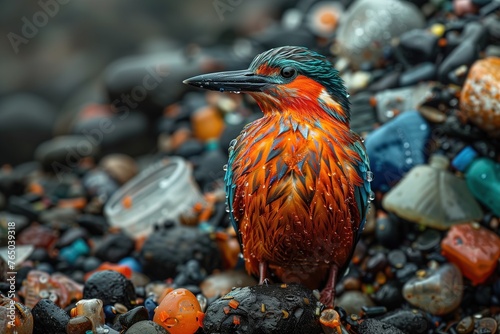 Colorful Bird Perched on Top of Rocks