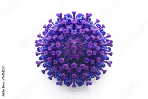 Highly detailed single purple virus cell isolated on a white background, emphasizing medical and scientific concepts
