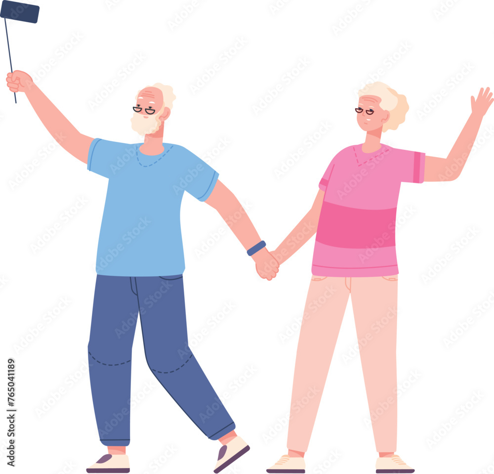 Smiling old man and woman make selfie together Smiling old man and woman make selfie together