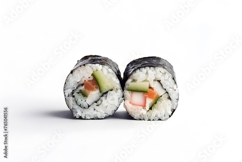 Sushi Rolls: Closeup of Delicious Japanese Food, Side View, Isolated on White Background