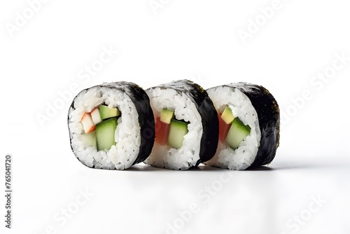 Sushi Rolls: Closeup of Delicious Japanese Food, Side View, Isolated on White Background