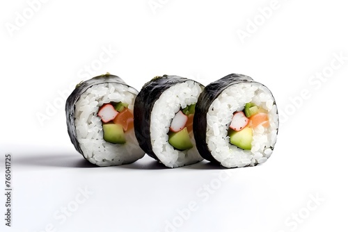 Sushi Rolls, Side View, Isolated on White Background