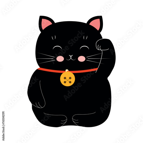 Web  Black japanese traditional neko maneki cat statue with paw raised.