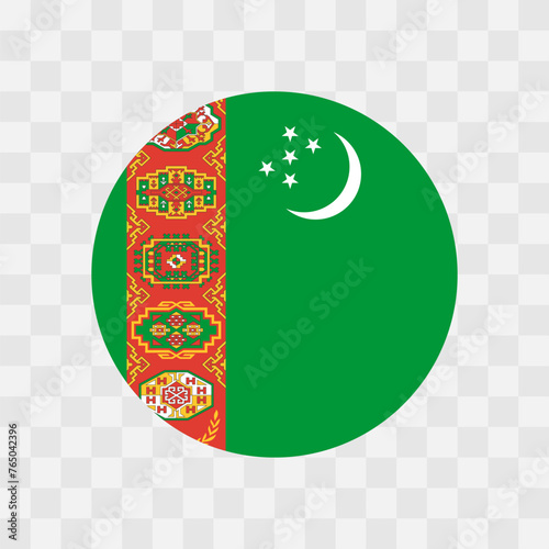 Turkmenistan flag - circle vector flag isolated on checkerboard transparent background