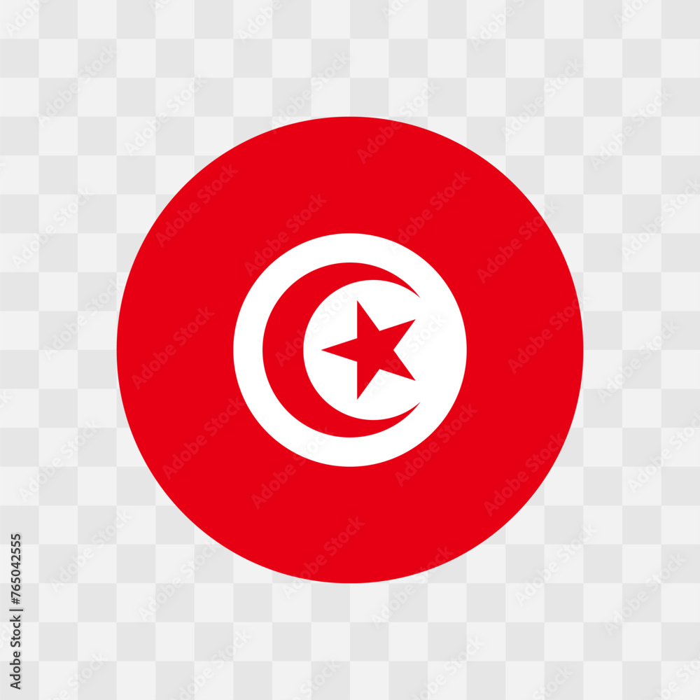 Tunisia flag - circle vector flag isolated on checkerboard transparent background Tunisia flag - circle vector flag isolated on checkerboard transparent background