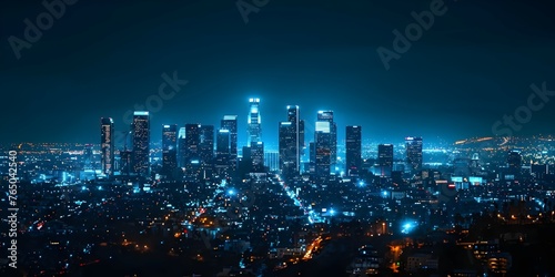 Illuminated Los Angeles  Nighttime Cityscape of California  USA. Concept Cityscape Photography  Nighttime Skyline  Urban Lights  Los Angeles Landmarks  California Dreaming
