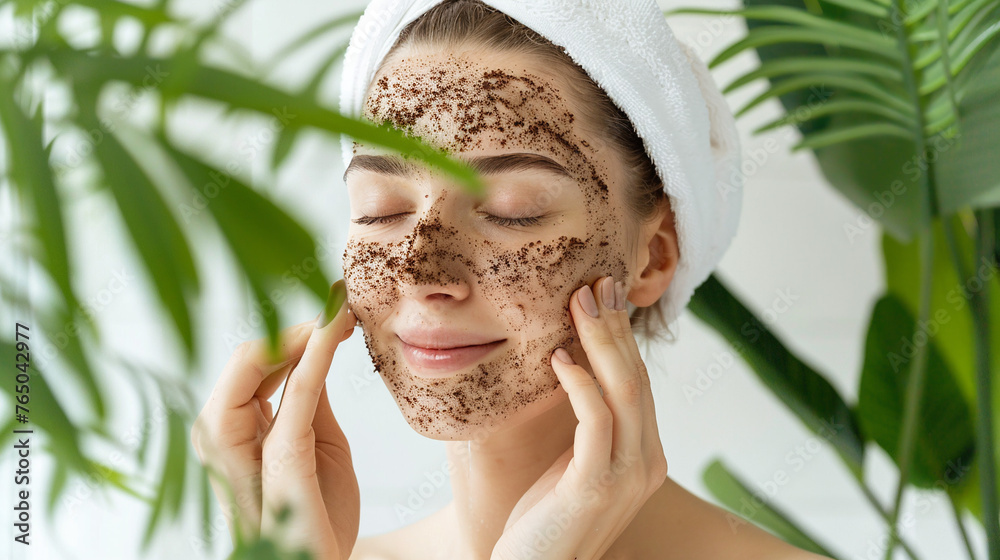 Young woman scrub her face. Beauty, spa cosmetics concept. Young woman scrub her face. Beauty, spa cosmetics concept.