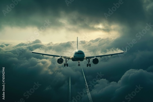 Rapid Airplane flies clouds travel. Tourism fly. Generate Ai