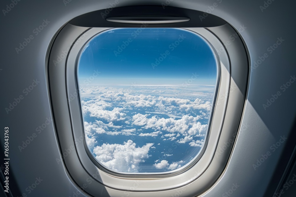 Small Airplane window. Travel view interior. Generate Ai Small Airplane window. Travel view interior. Generate Ai