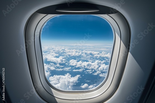 Small Airplane window. Travel view interior. Generate Ai