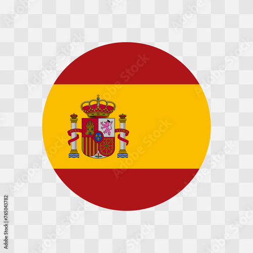 Spain flag - circle vector flag isolated on checkerboard transparent background