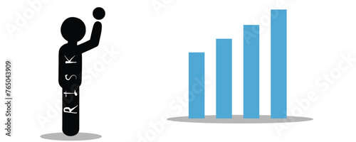 Risk management and Risk at business downfall with Risk Analysis bar graph for Risk Factors at workplace safety playing Ball throwing. Risks in business and project downfall low profit in the company