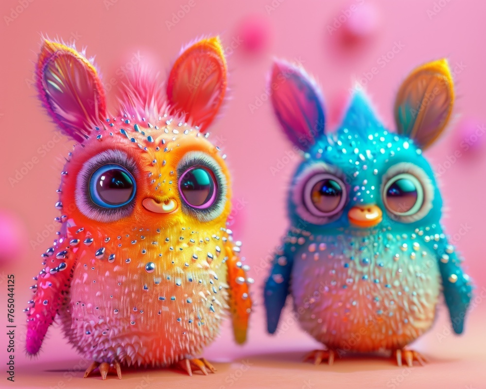 Rainbow-colored 3D critters charm with their adorable and vibrant appearance.