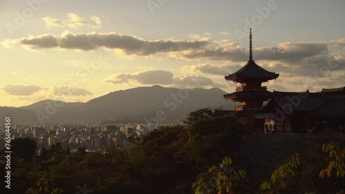 Japanese Temple on Hill in Kyoto