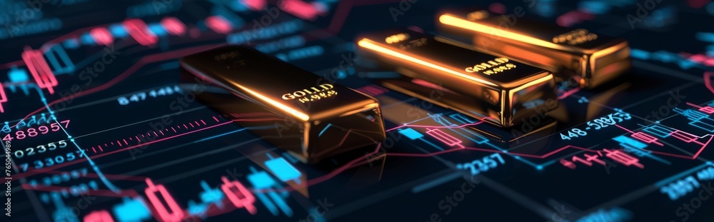 The stock market chart has a simple stock curve and the accumulation of gold, the gold market concept, and the storage of gold wealth management concept The stock market chart has a simple stock curve and the accumulation of gold, the gold market concept, and the storage of gold wealth management concept