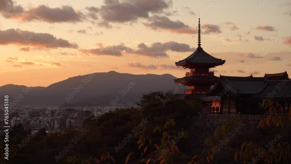 Japanese Temple at Sunset - Kiyomizu-dera Pagoda in Kyoto Japanese Temple at Sunset - Kiyomizu-dera Pagoda in Kyoto