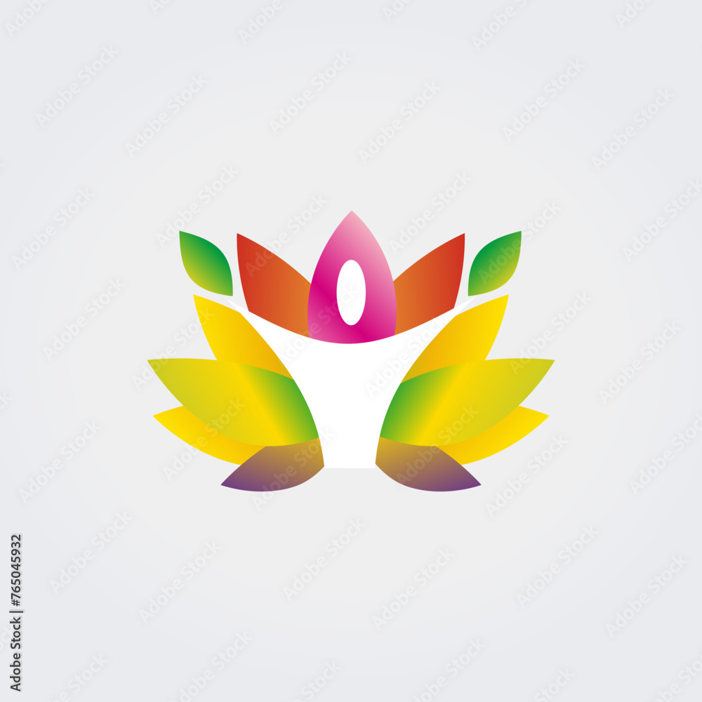 Silhouette du corps avec fleur de Lotus Yoga icône Logo plusieurs couleurs soins de santé compassion amour élément