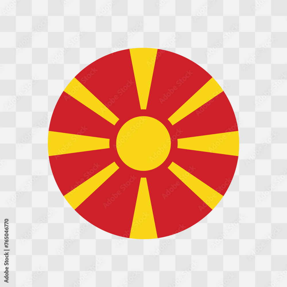 North Macedonia flag - circle vector flag isolated on checkerboard transparent background