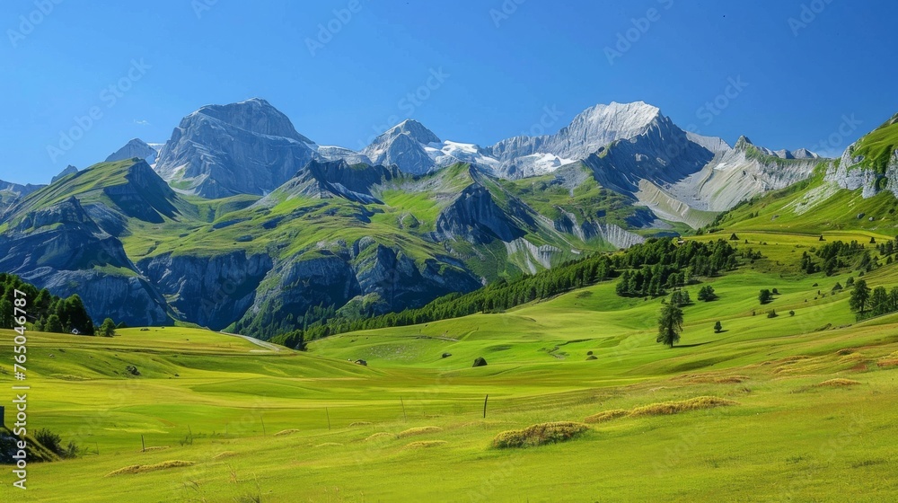 Green Field With Mountains in Background