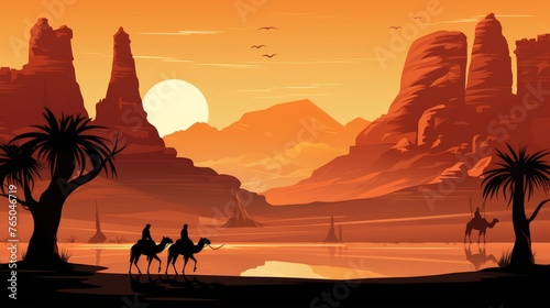 Moonlit desert breathtaking banner of camels in stunning arid landscape under the moonlight