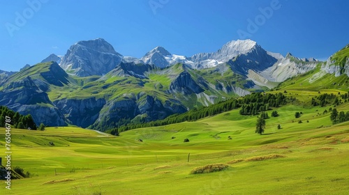 Green Field With Mountains in Background