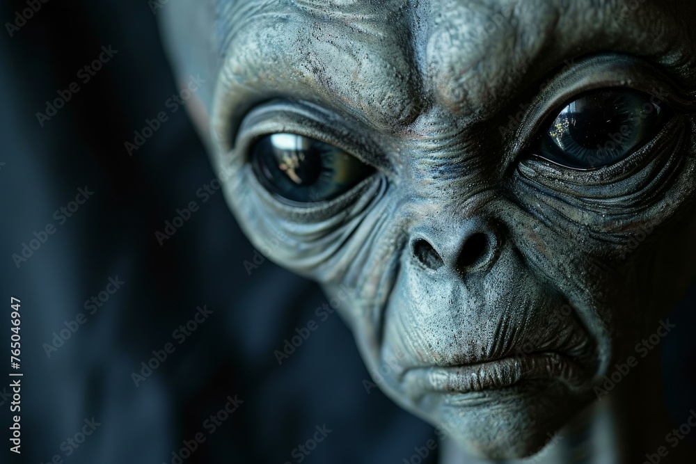 Naklejka premium Bulbous Alien face. Ufo science monster. Generate Ai