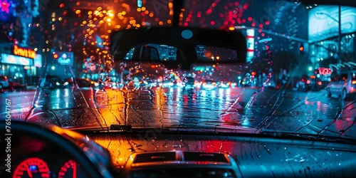 Nighttime Drive through Los Angeles: A Cinematic View with Dark Colors and Rain. Concept Nighttime Drive, Los Angeles, Cinematic View, Dark Colors, Rain
