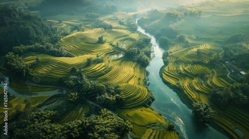 River Flowing Through Lush Green Valley