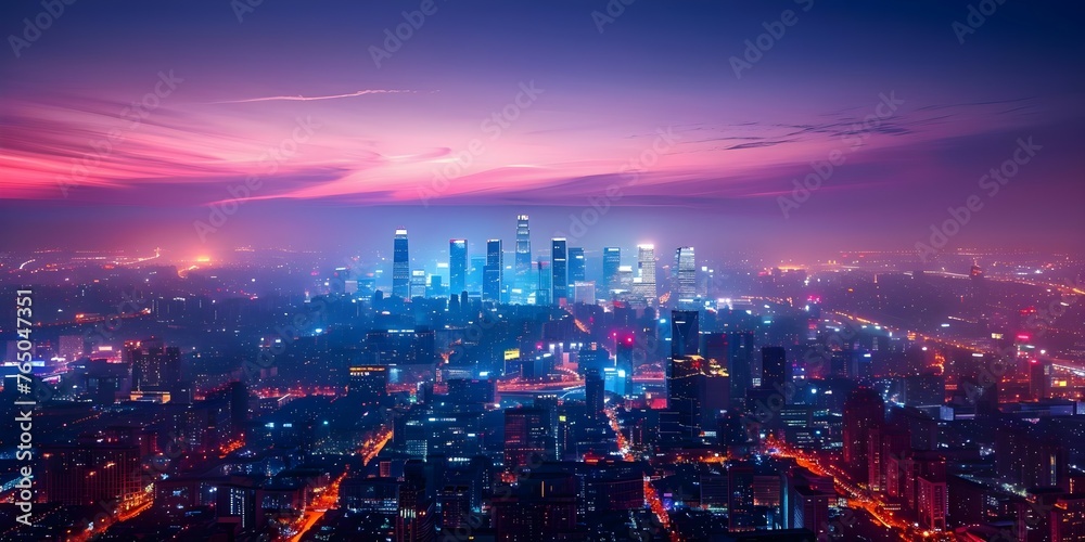 Nighttime cityscape of Los Angeles and Beijings CBD showcasing vibrant lights and urban beauty. Concept Cityscape Photography, Night Photography, Los Angeles, Beijing CBD, Urban Beauty