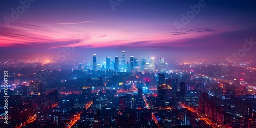 Nighttime cityscape of Los Angeles and Beijings CBD showcasing vibrant lights and urban beauty. Concept Cityscape Photography, Night Photography, Los Angeles, Beijing CBD, Urban Beauty