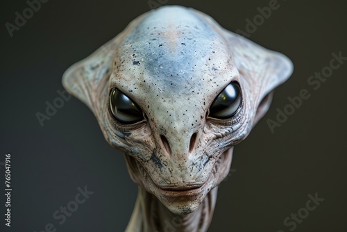 Eerie Alien head portrait. Silver terror. Generate Ai