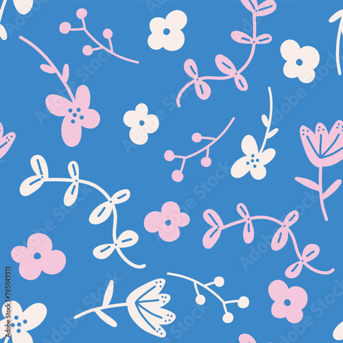Flower seamless hand drawn pattern. Vector handmade seamless pattern with an organic and joyful feel to it.