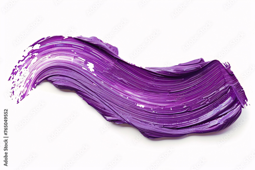 Purple acrylic oil paint brush stroke on white background