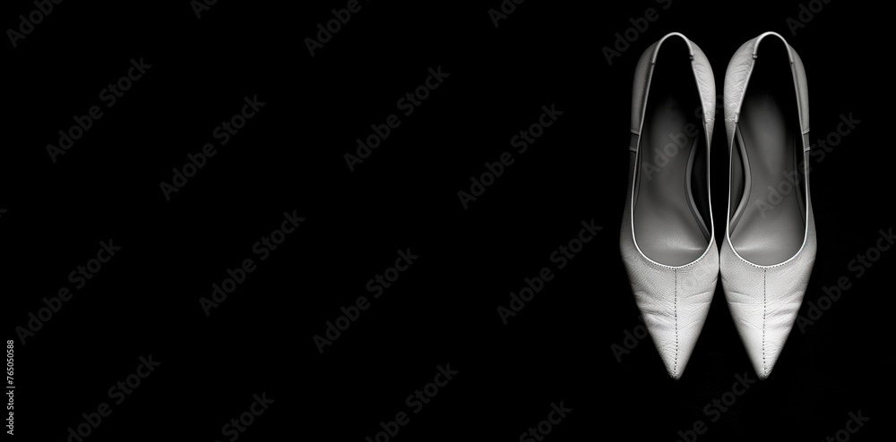 White high heeled shoe with black background White high heeled shoe with black background