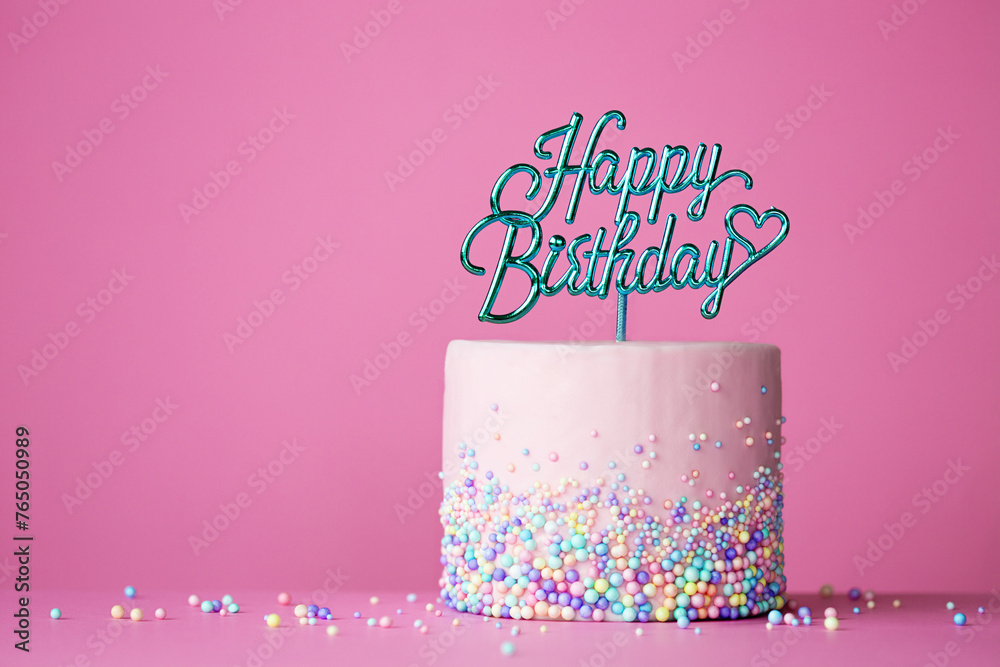 Celebration birthday cake with happy birthday message - obrazy, fototapety, plakaty 